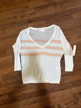 Yoon Sheer Knit Pullover in Cream with Blush Logo